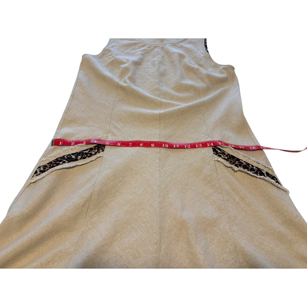 Roz & Ali Khaki Beige Linen Blend Leopard Pocket Shift Dress Size 10. Pockets. - Picture 11 of 12